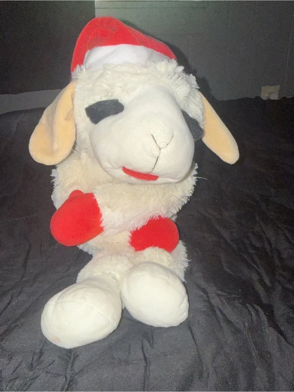 Plush Cream & Red Dog Squeaky Toy - Soft Lamb Design
